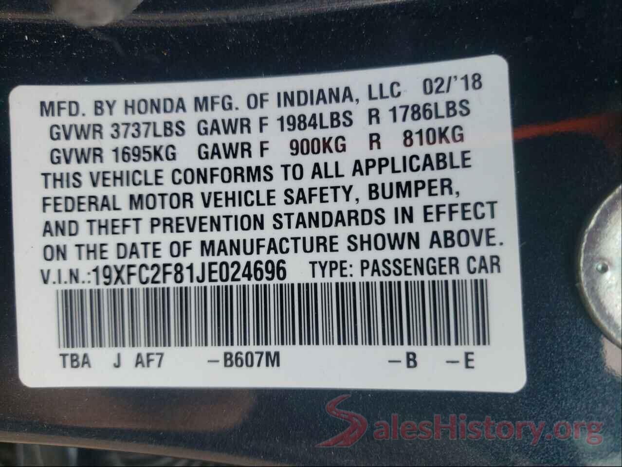 19XFC2F81JE024696 2018 HONDA CIVIC