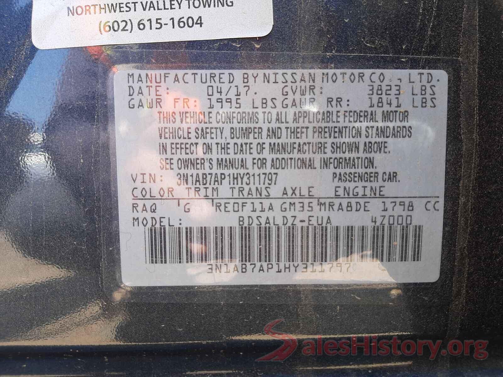 3N1AB7AP1HY311797 2017 NISSAN SENTRA