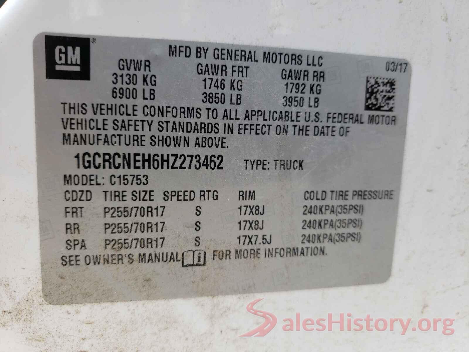 1GCRCNEH6HZ273462 2017 CHEVROLET SILVERADO