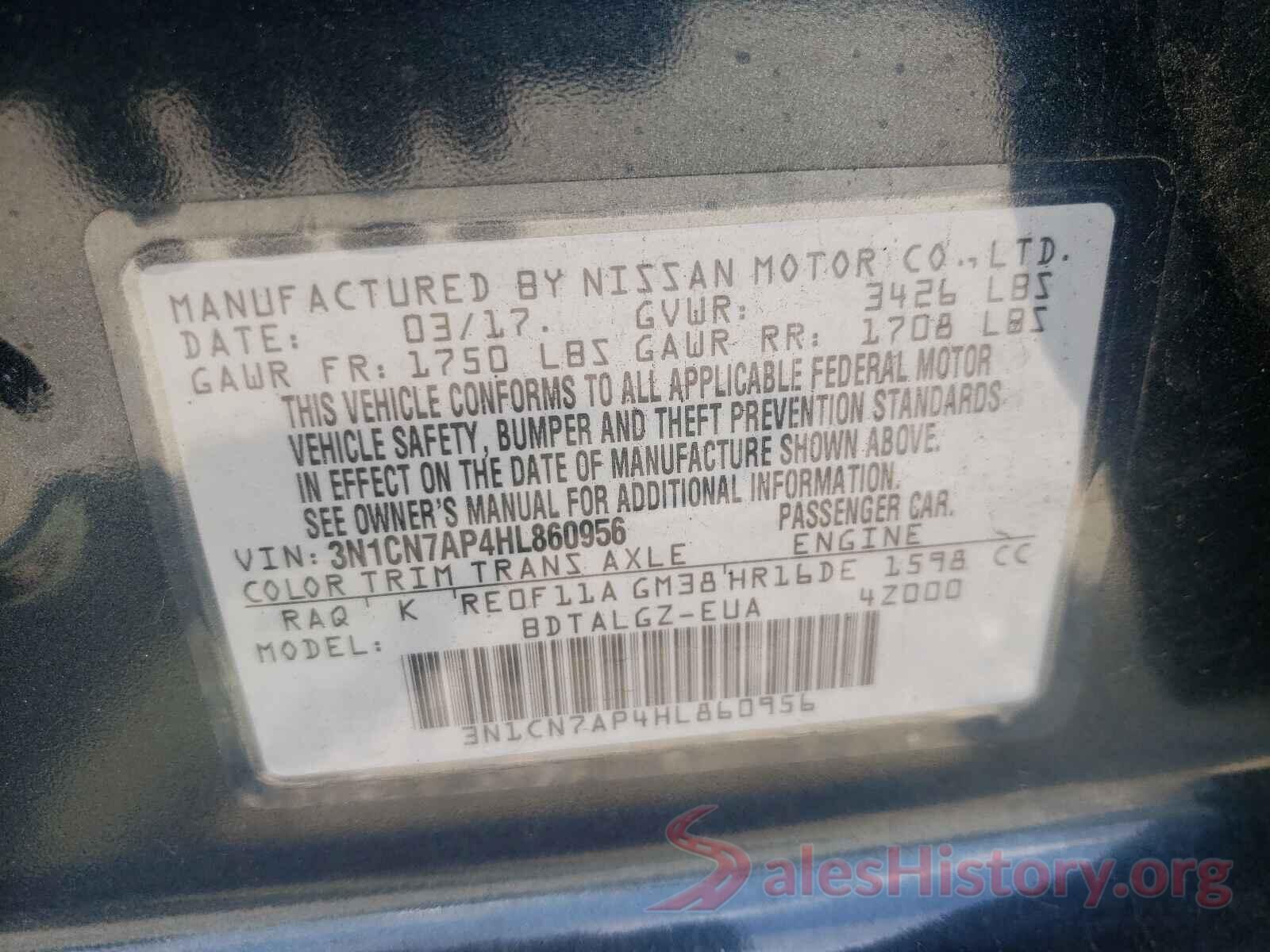 3N1CN7AP4HL860956 2017 NISSAN VERSA