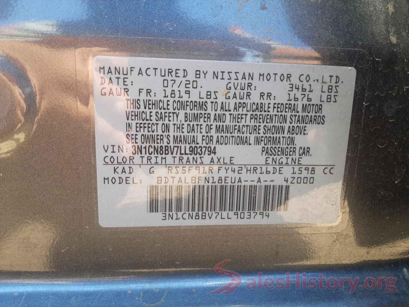 3N1CN8BV7LL903794 2020 NISSAN VERSA