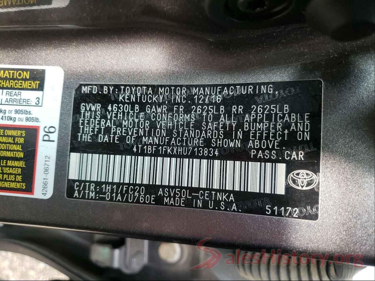 4T1BF1FKXHU713834 2017 TOYOTA CAMRY