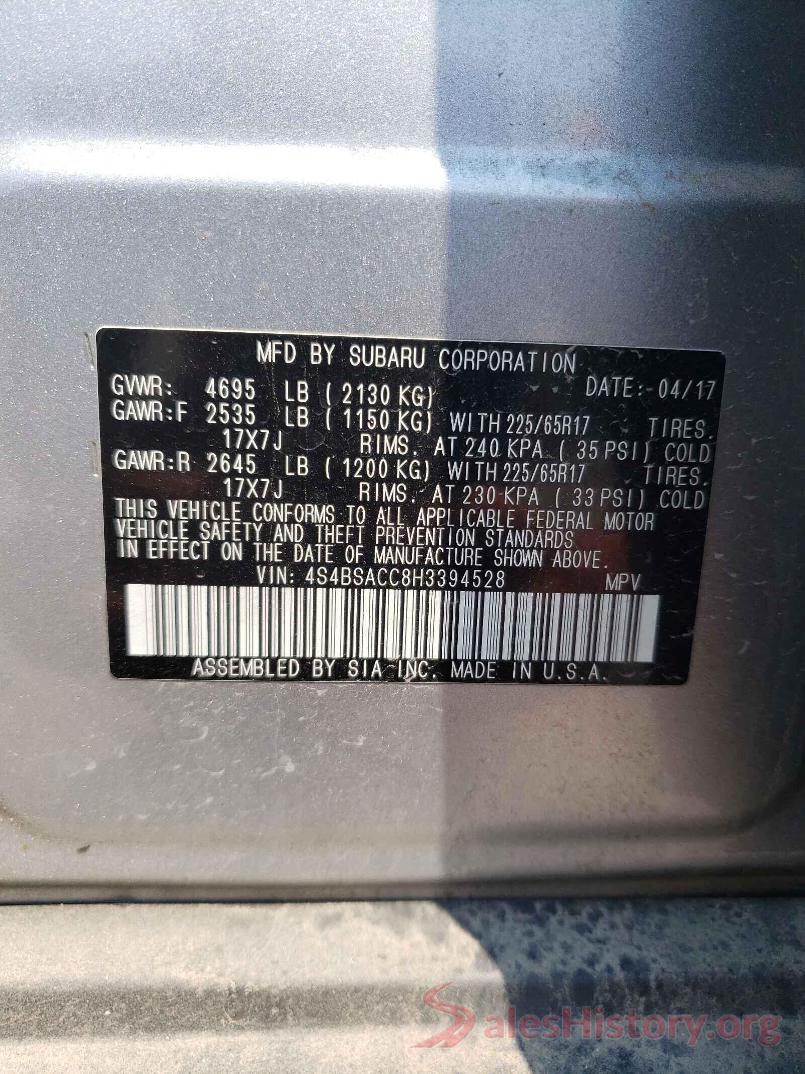 4S4BSACC8H3394528 2017 SUBARU OUTBACK