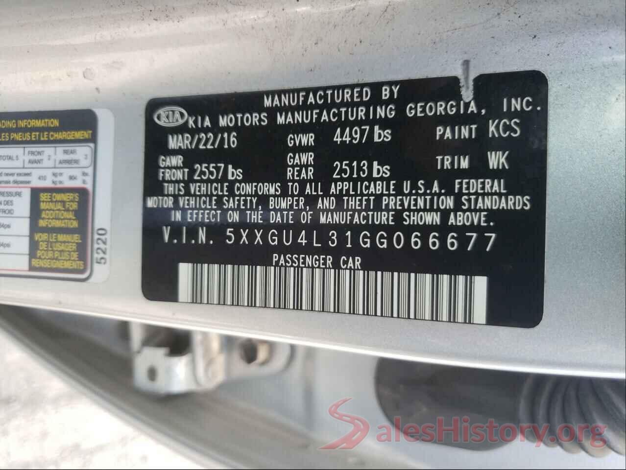 5XXGU4L31GG066677 2016 KIA OPTIMA