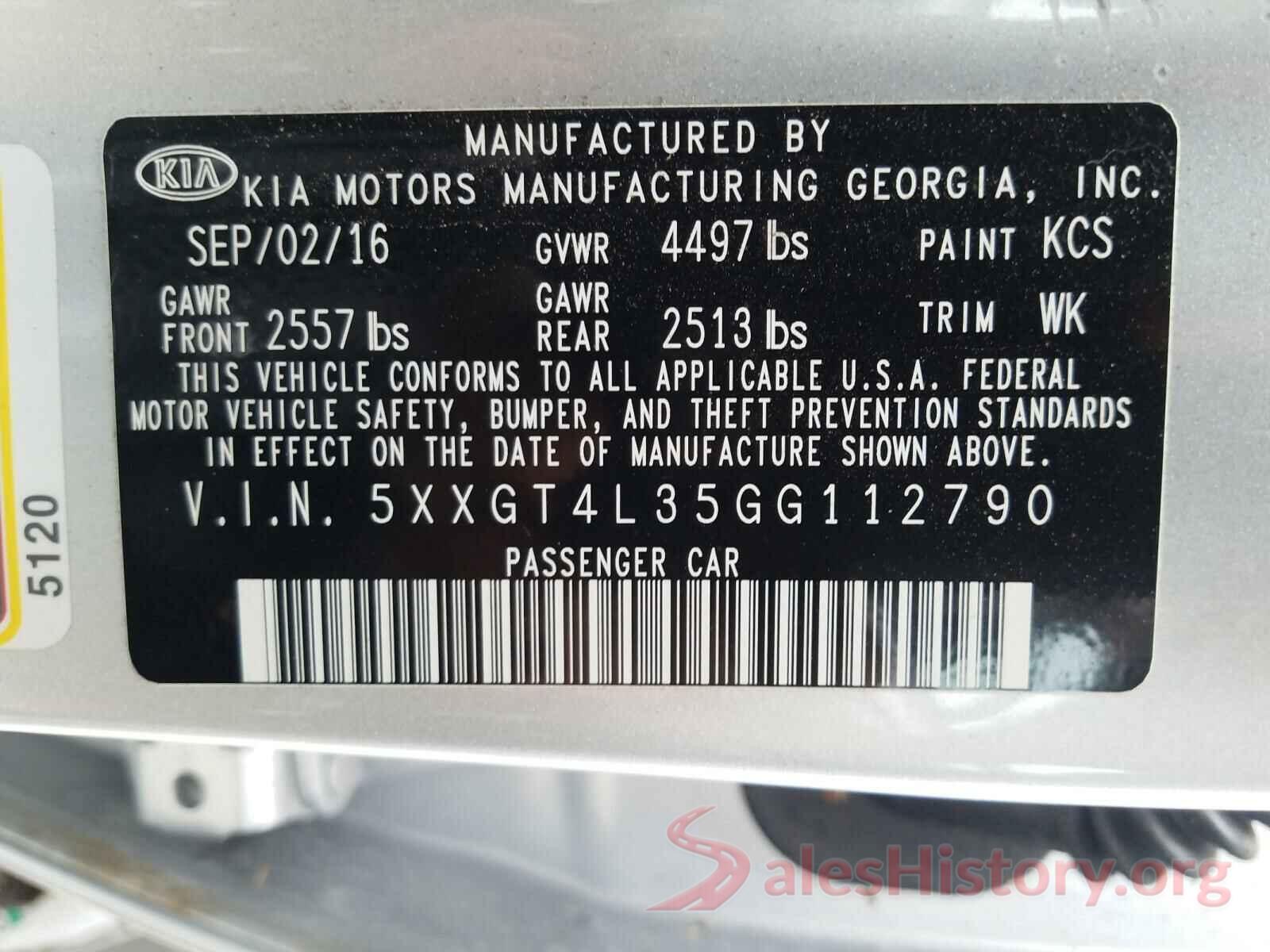 5XXGT4L35GG112790 2016 KIA OPTIMA