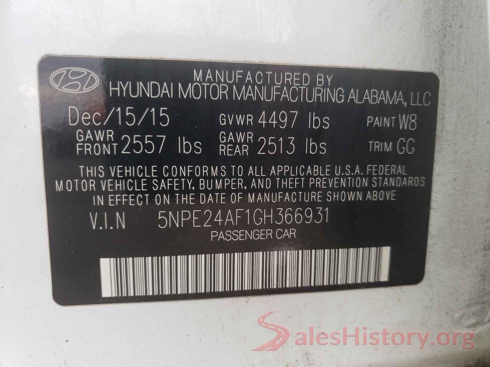 5NPE24AF1GH366931 2016 HYUNDAI SONATA