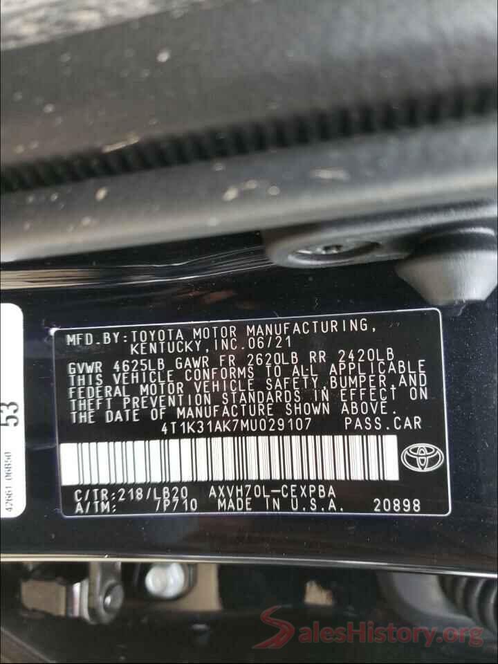 4T1K31AK7MU029107 2021 TOYOTA CAMRY