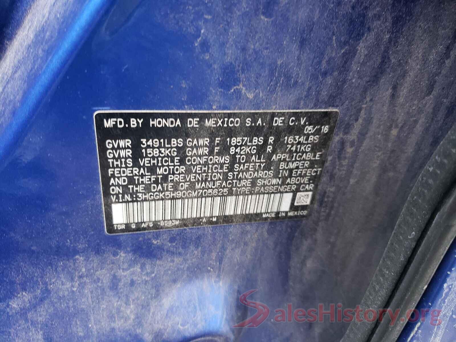 3HGGK5H90GM705625 2016 HONDA FIT