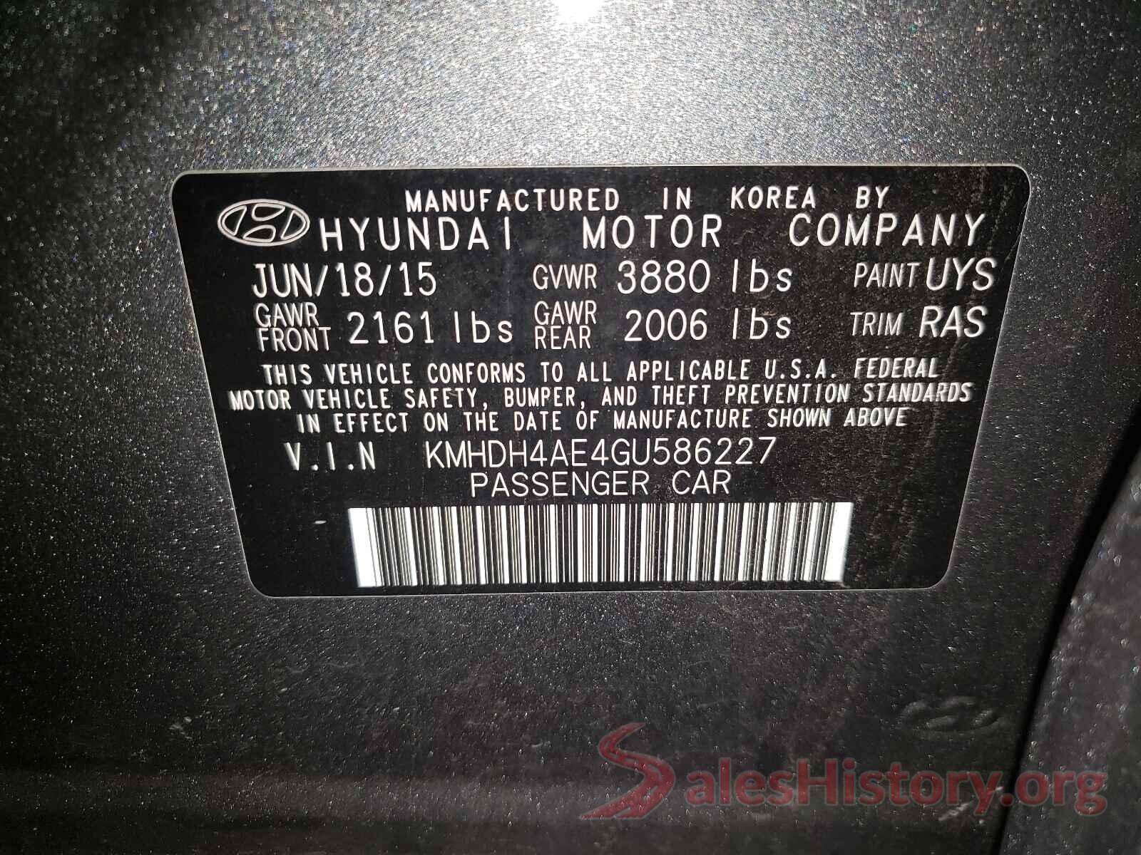 KMHDH4AE4GU586227 2016 HYUNDAI ELANTRA