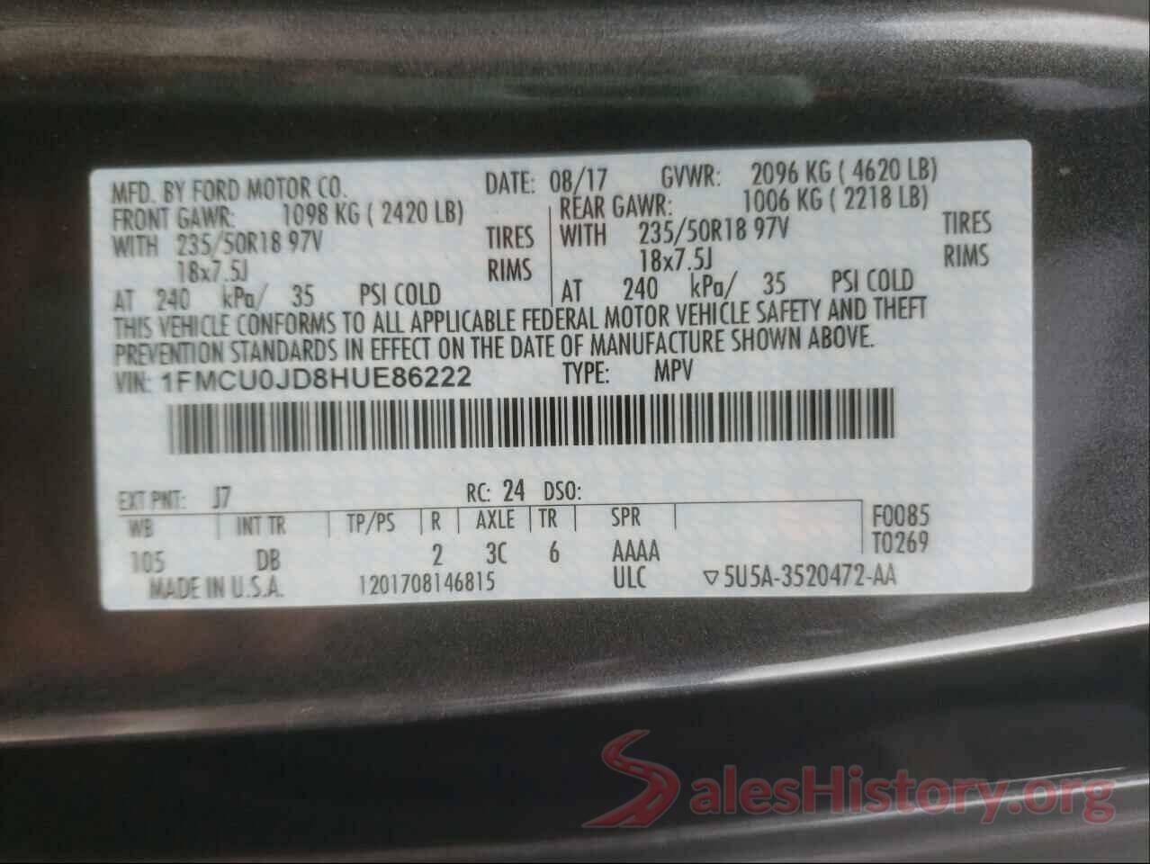 1FMCU0JD8HUE86222 2017 FORD ESCAPE