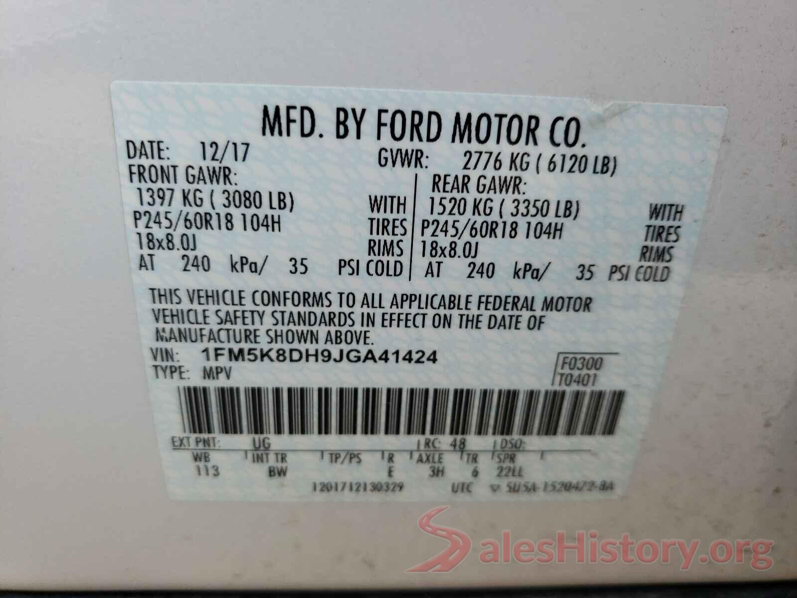 1FM5K8DH9JGA41424 2018 FORD EXPLORER