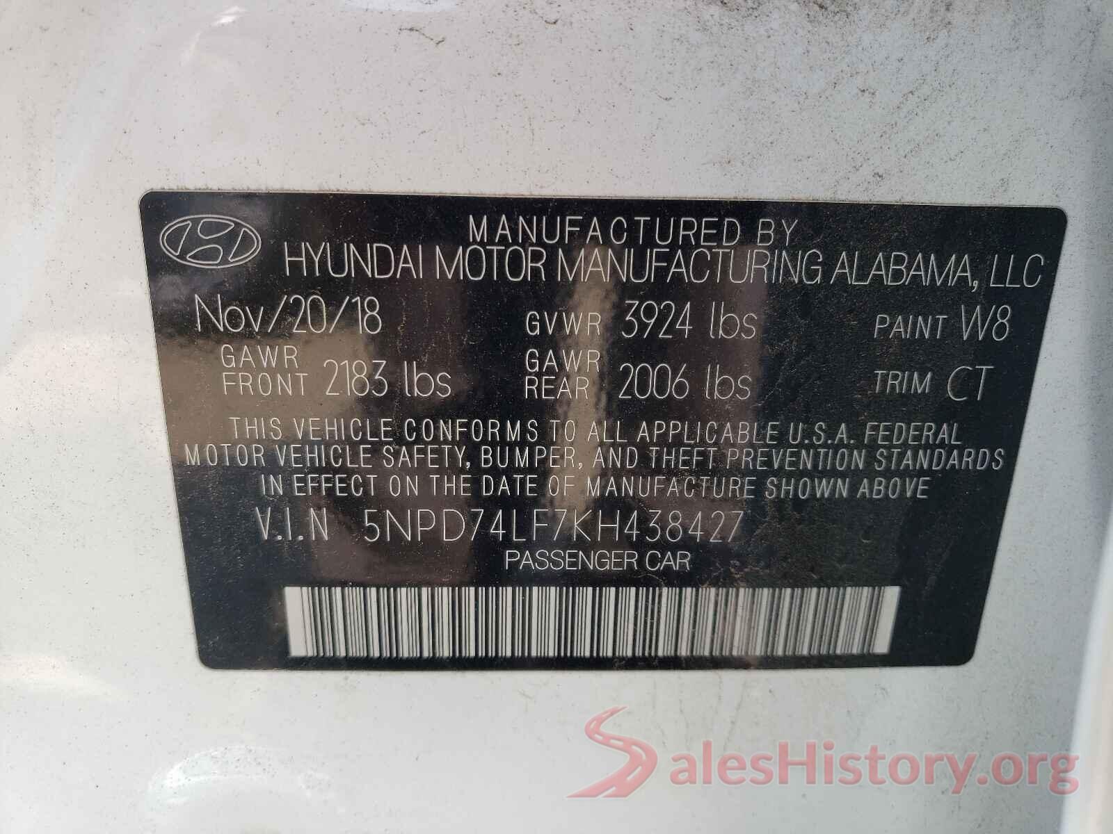 5NPD74LF7KH438427 2019 HYUNDAI ELANTRA