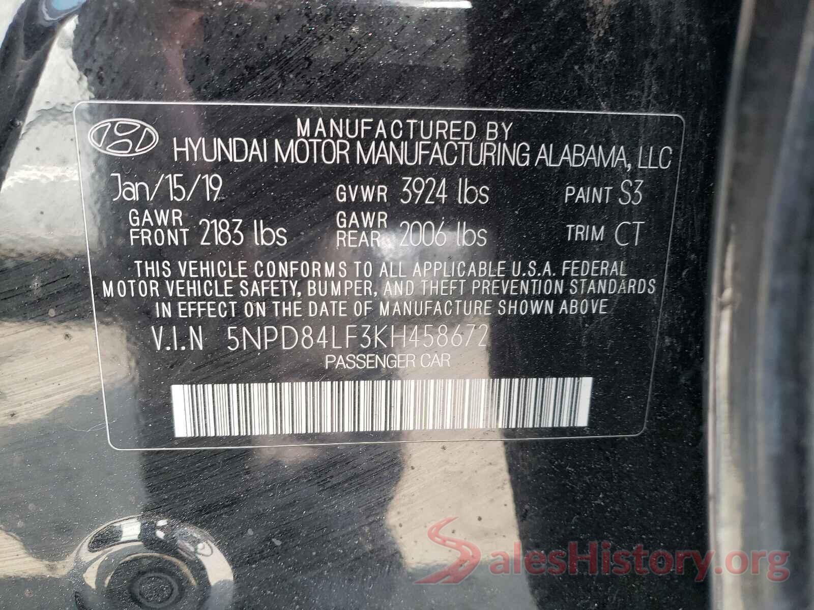 5NPD84LF3KH458672 2019 HYUNDAI ELANTRA