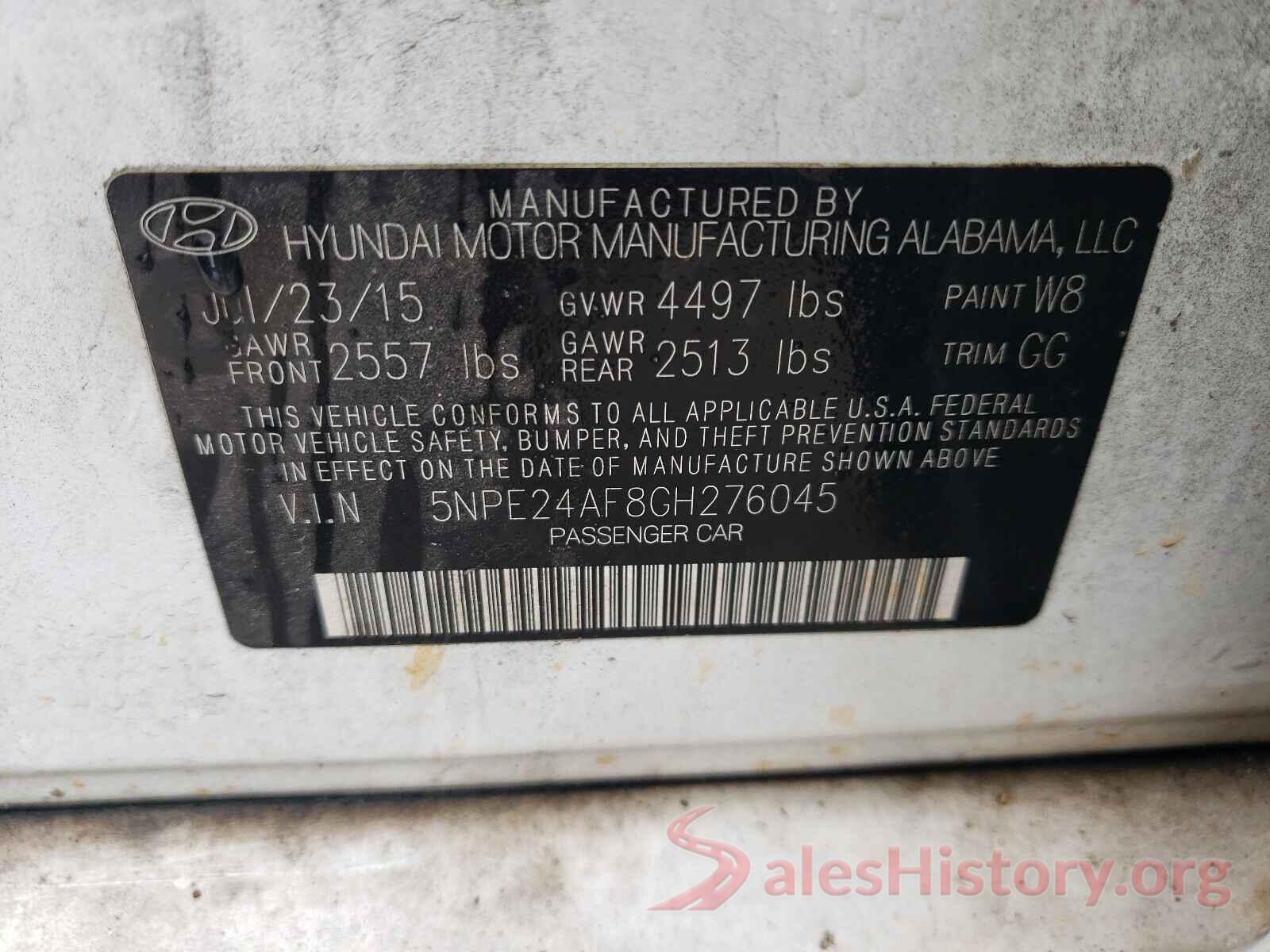 5NPE24AF8GH276045 2016 HYUNDAI SONATA