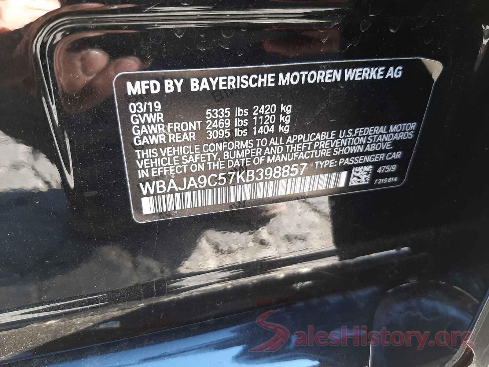 WBAJA9C57KB398857 2019 BMW 5 SERIES