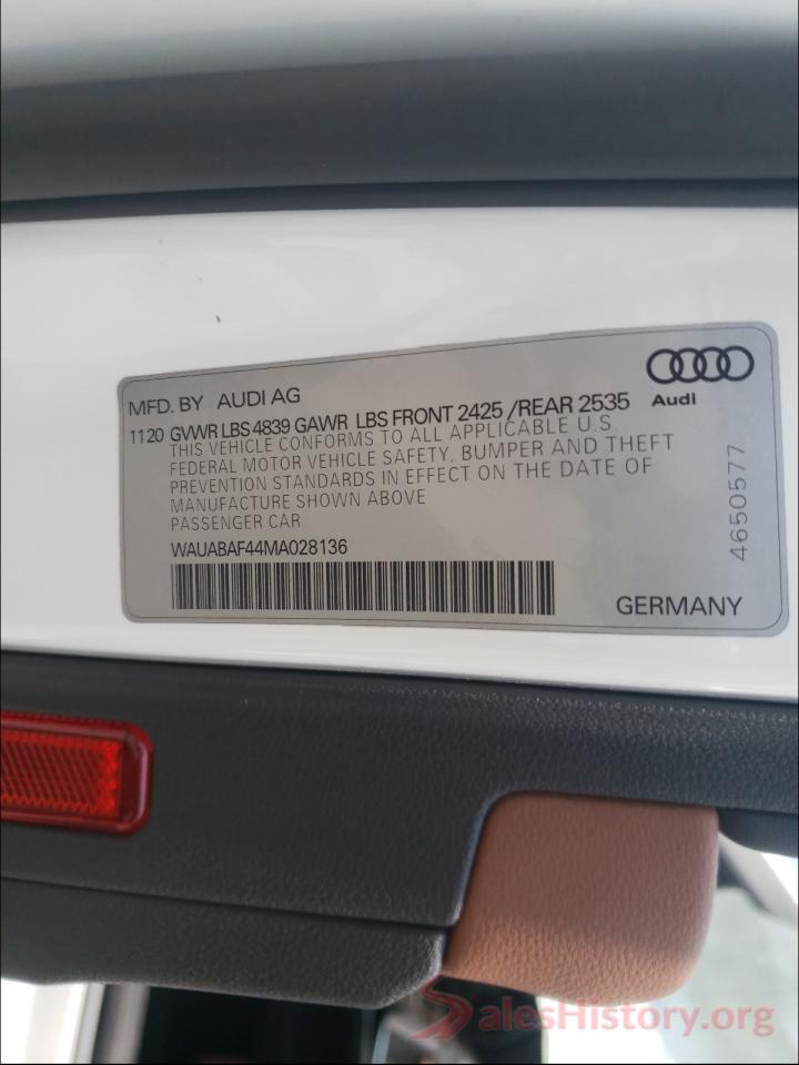 WAUABAF44MA028136 2021 AUDI A4