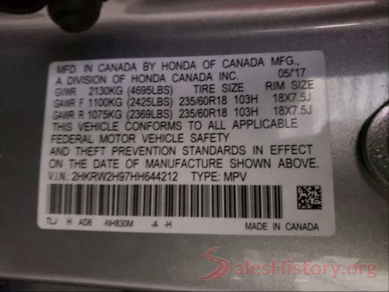 2HKRW2H97HH644212 2017 HONDA CRV