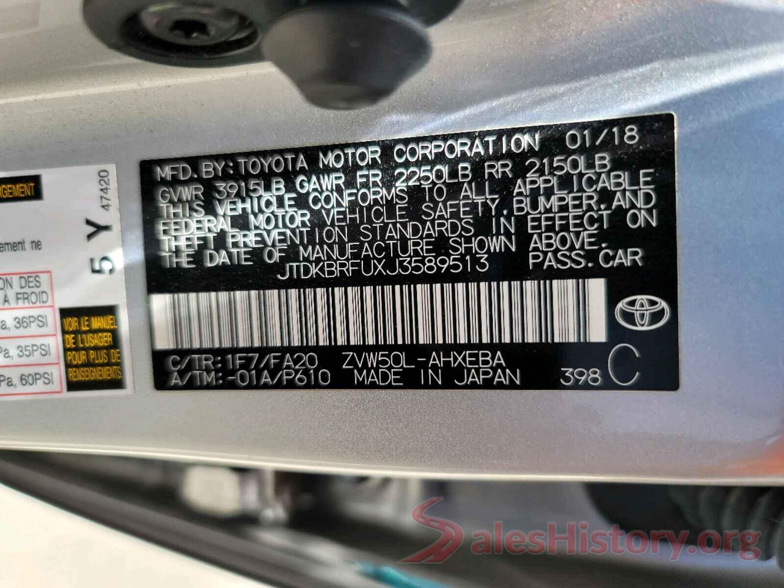 JTDKBRFUXJ3589513 2018 TOYOTA PRIUS