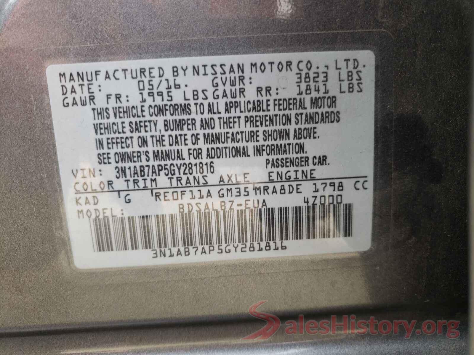 3N1AB7AP5GY281816 2016 NISSAN SENTRA