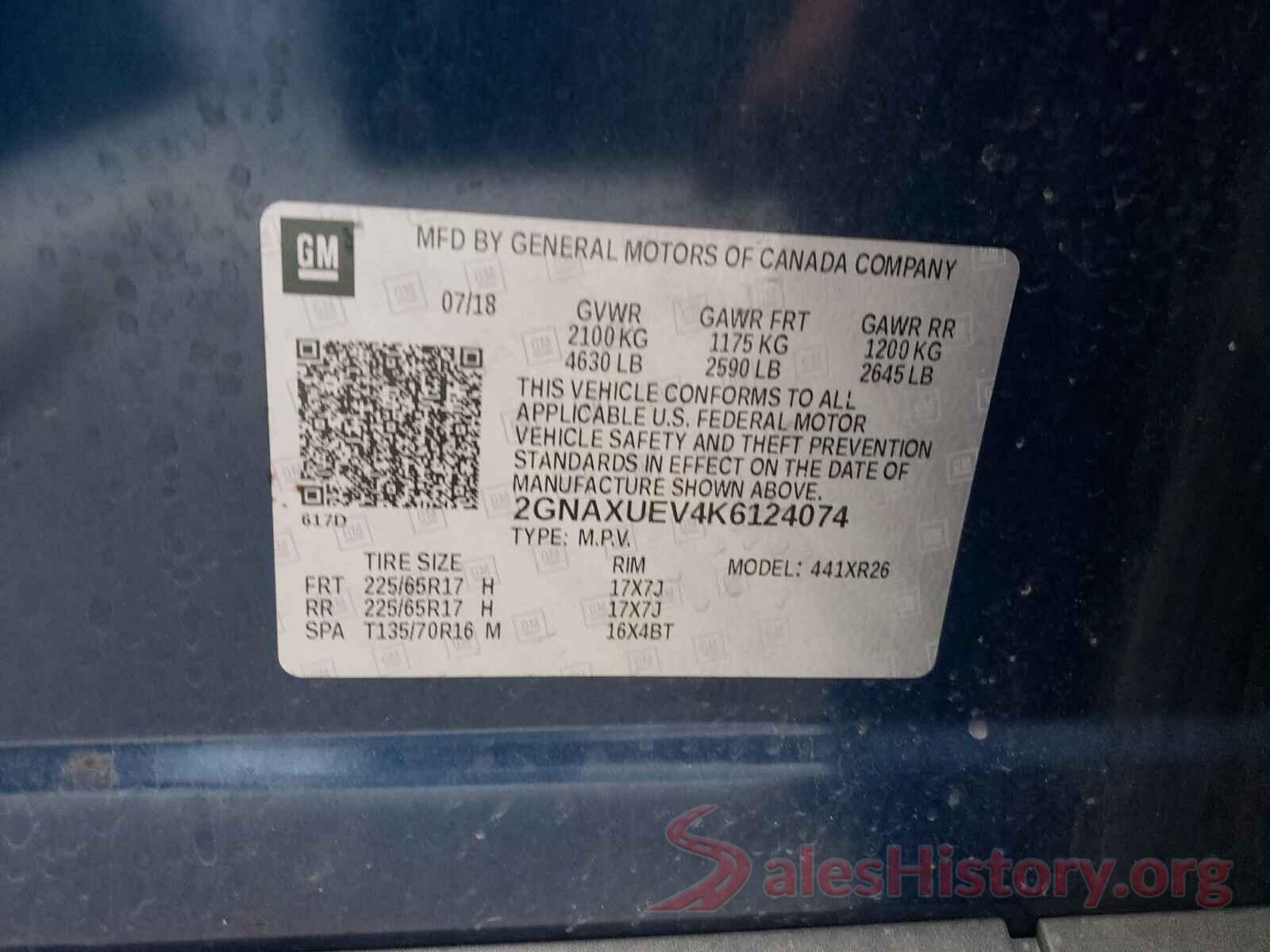 2GNAXUEV4K6124074 2019 CHEVROLET EQUINOX