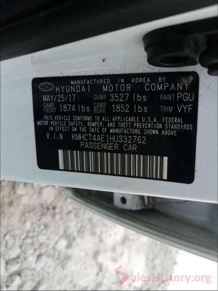 KMHCT4AE1HU332762 2017 HYUNDAI ACCENT