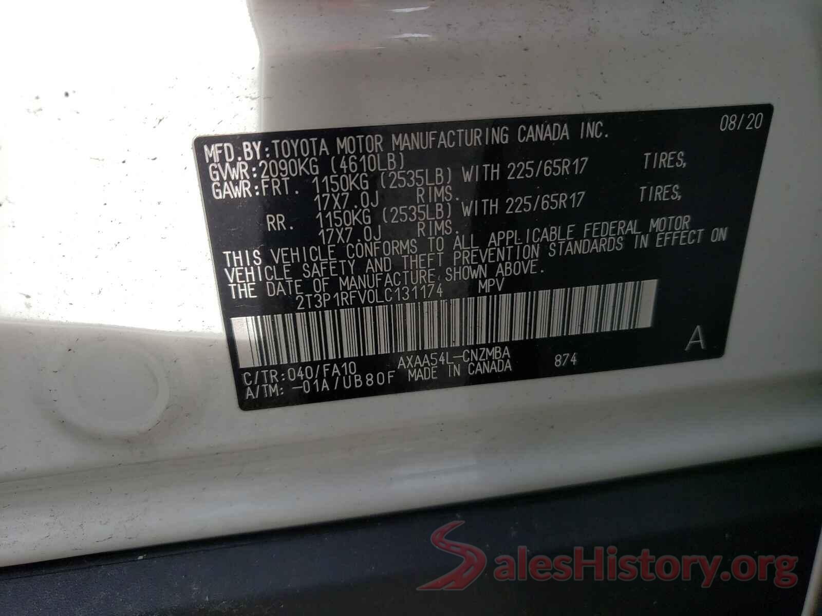 2T3P1RFV0LC131174 2020 TOYOTA RAV4