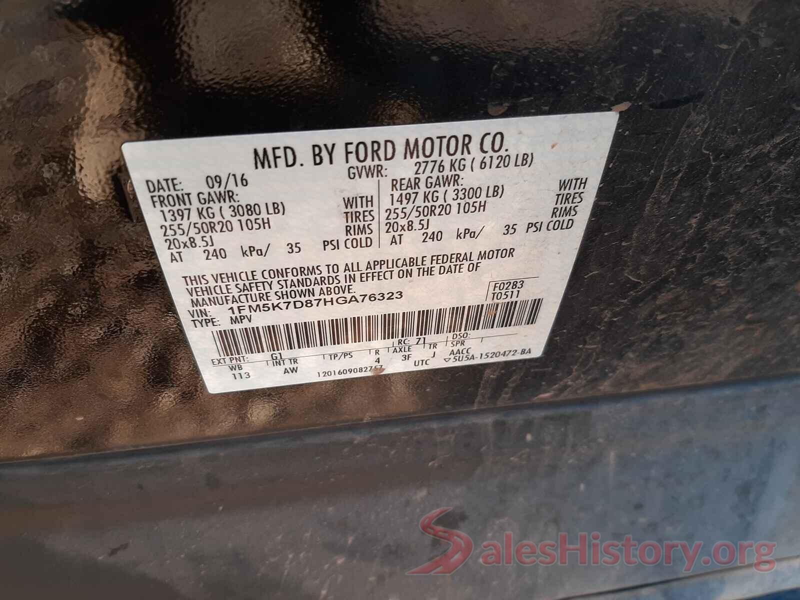 1FM5K7D87HGA76323 2017 FORD EXPLORER