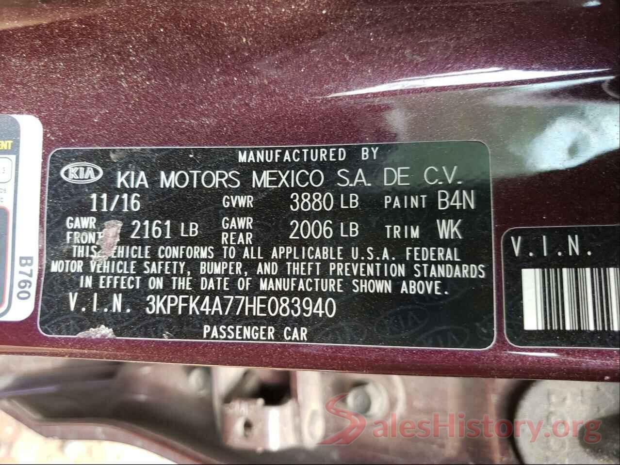 3KPFK4A77HE083940 2017 KIA FORTE