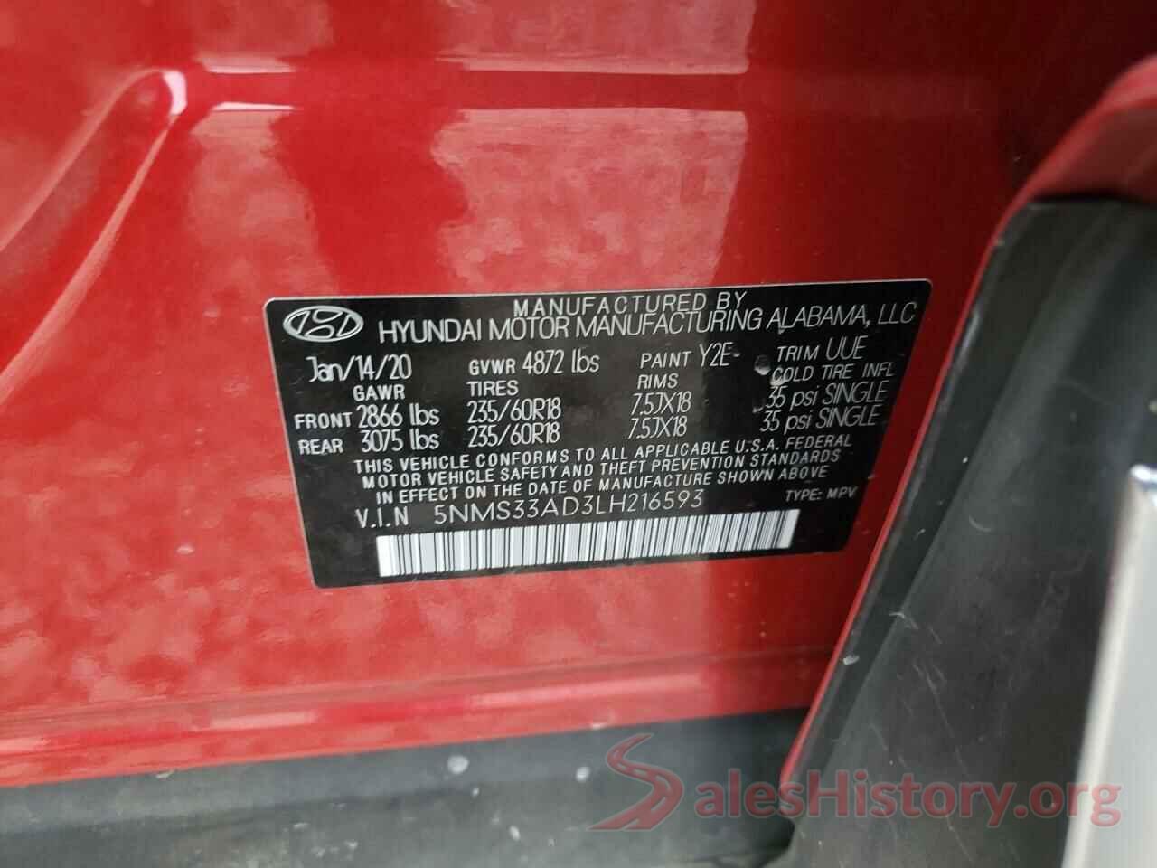 5NMS33AD3LH216593 2020 HYUNDAI SANTA FE