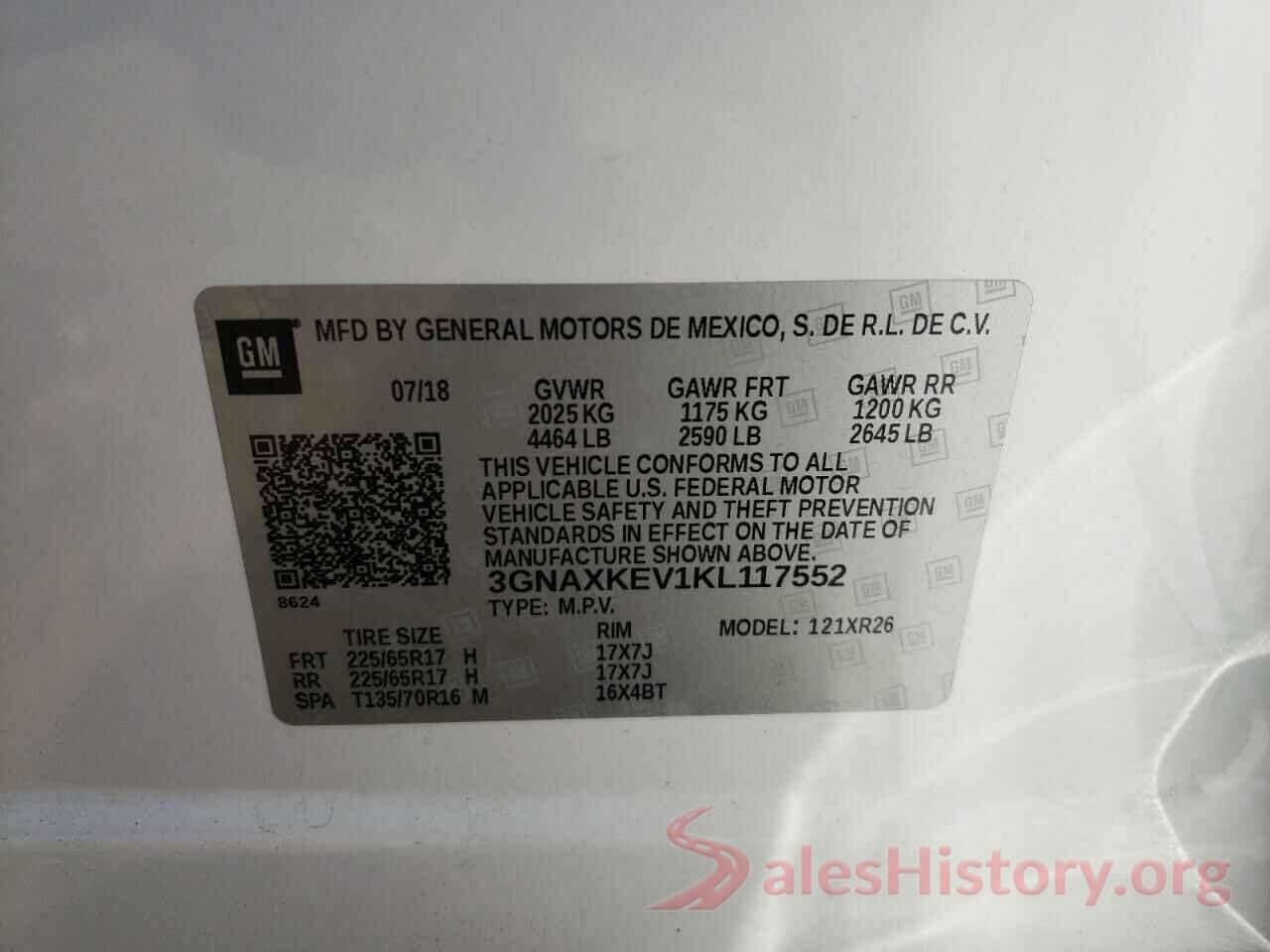 3GNAXKEV1KL117552 2019 CHEVROLET EQUINOX