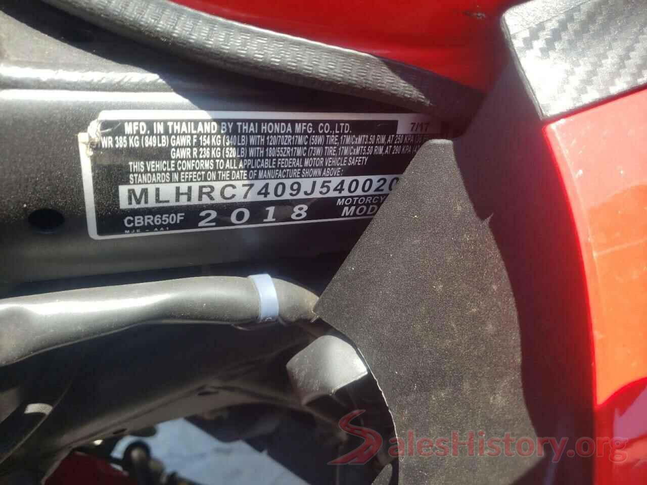 MLHRC7409J5400206 2018 HONDA CBR CYCLE