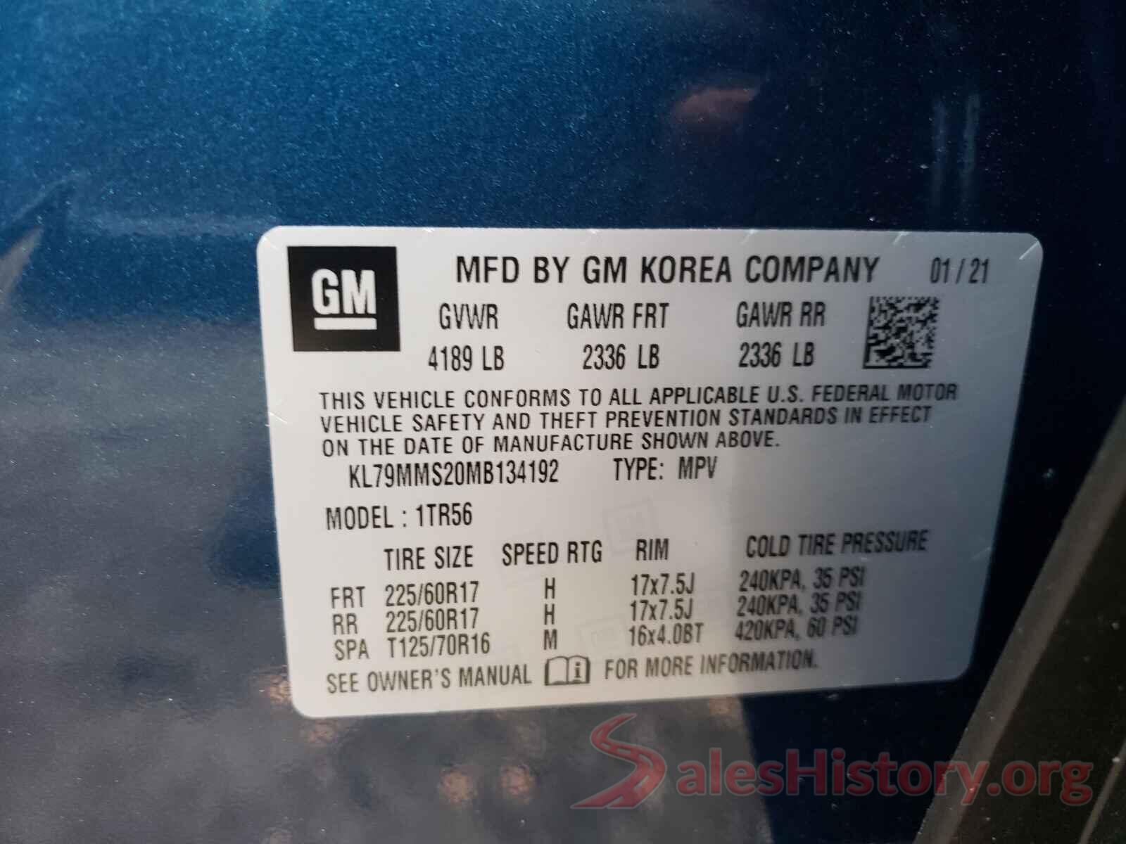 KL79MMS20MB134192 2021 CHEVROLET TRAILBLAZE