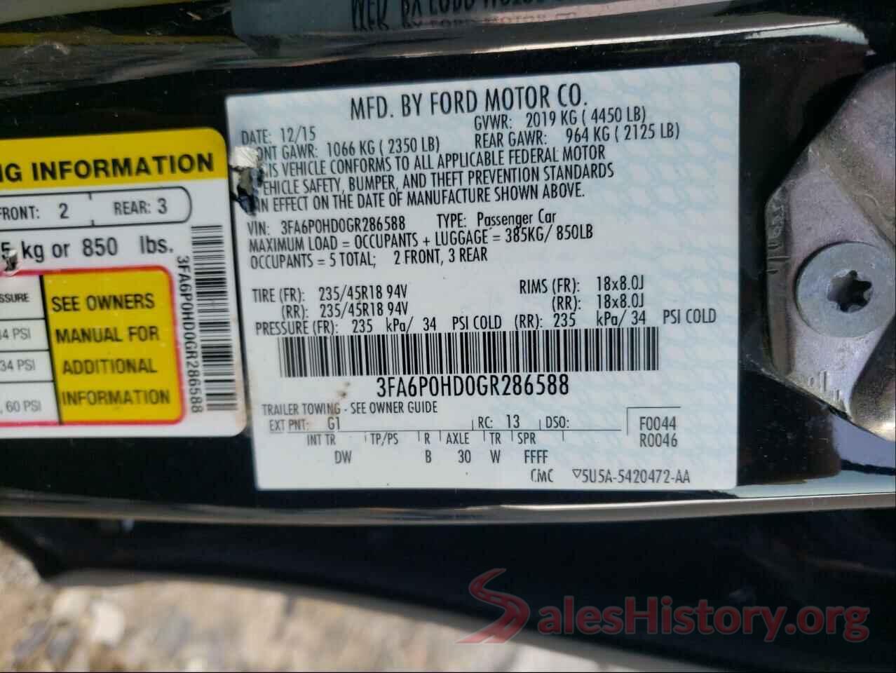 3FA6P0HD0GR286588 2016 FORD FUSION