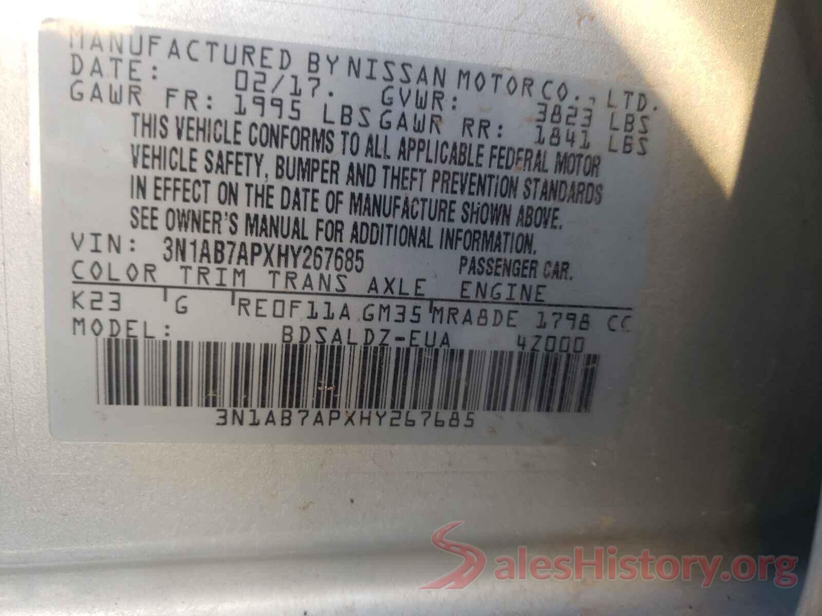 3N1AB7APXHY267685 2017 NISSAN SENTRA