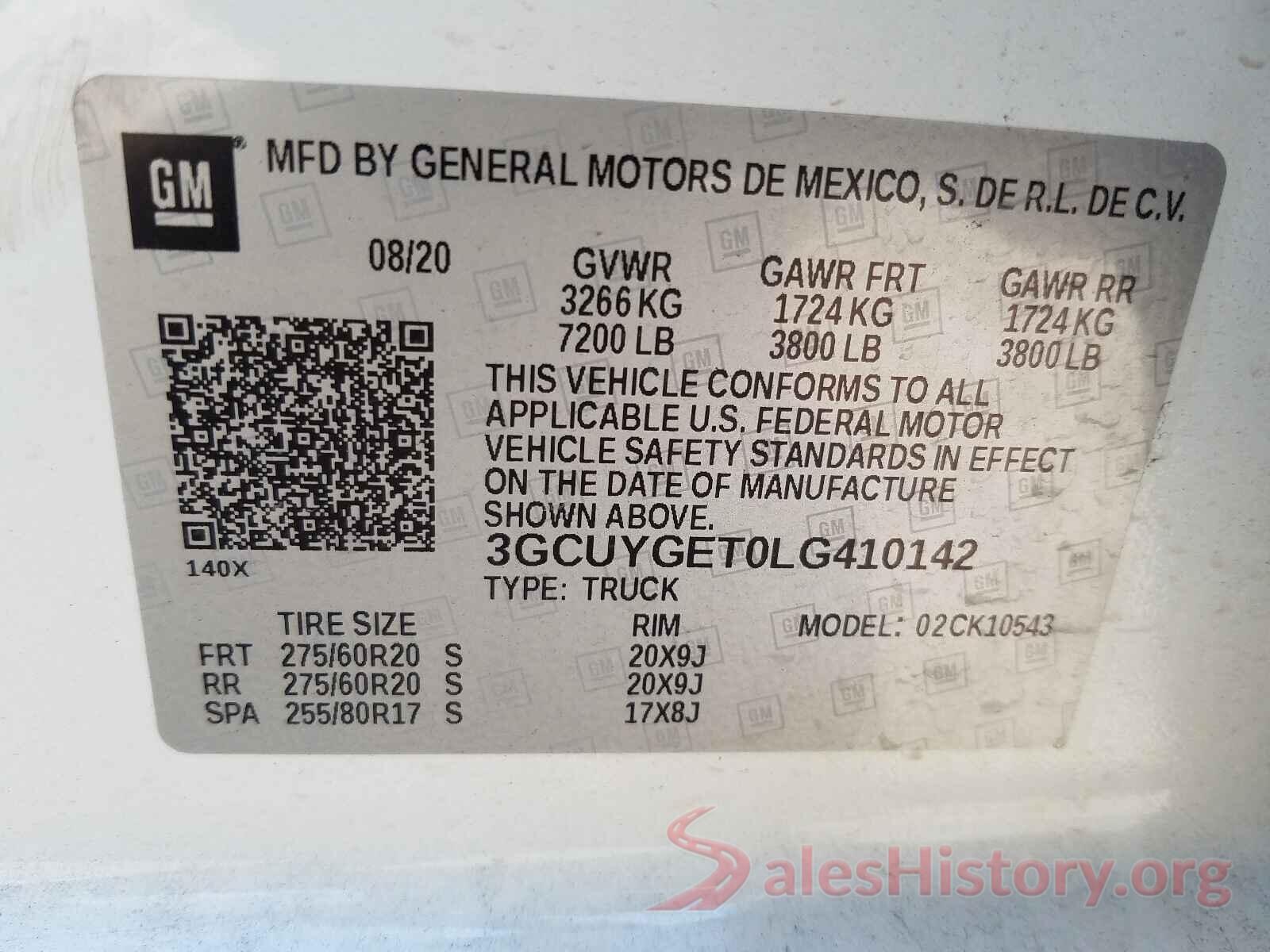 3GCUYGET0LG410142 2020 CHEVROLET SILVERADO