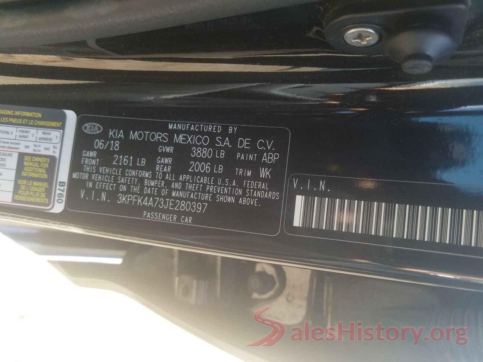 3KPFK4A73JE280397 2018 KIA FORTE