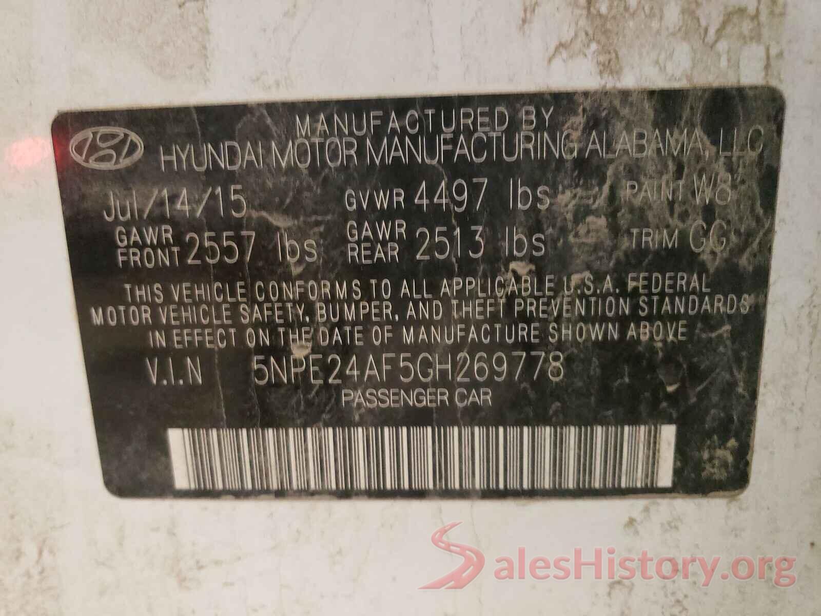 5NPE24AF5GH269778 2016 HYUNDAI SONATA