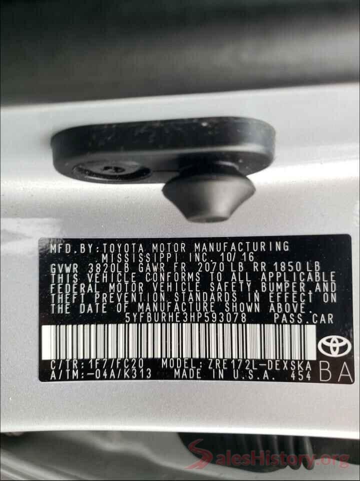 5YFBURHE3HP593078 2017 TOYOTA COROLLA