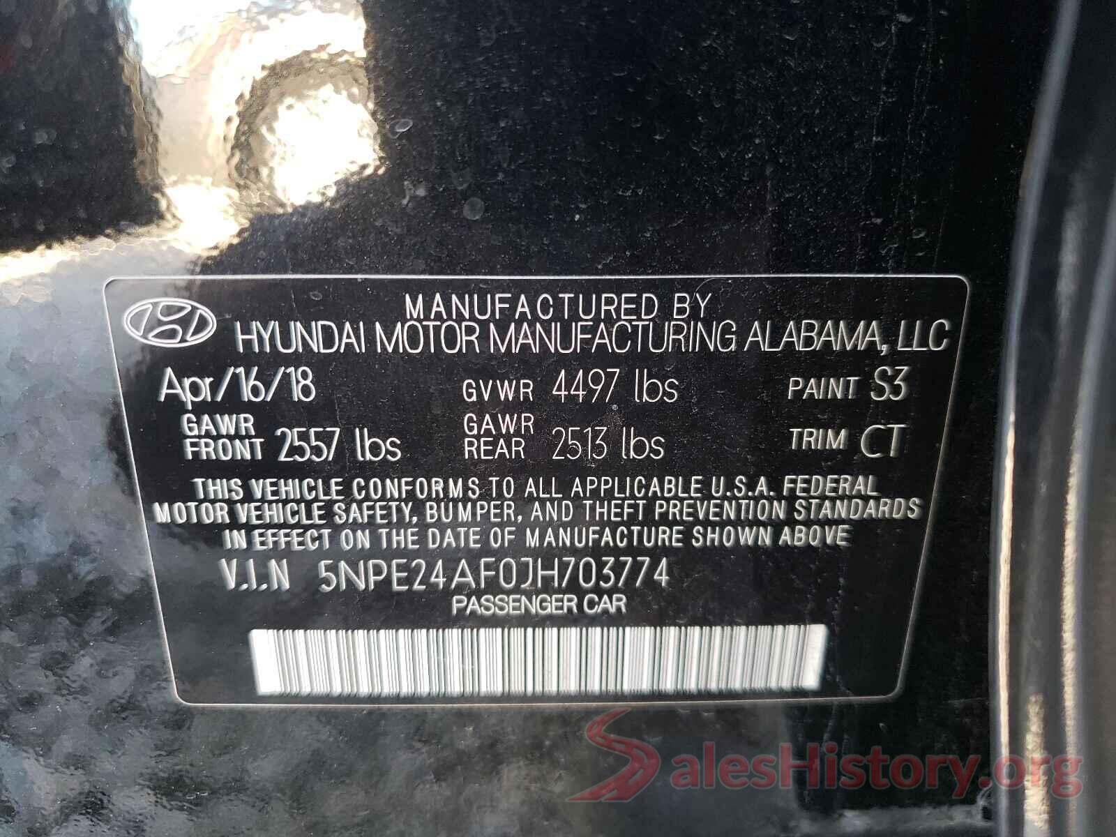 5NPE24AF0JH703774 2018 HYUNDAI SONATA