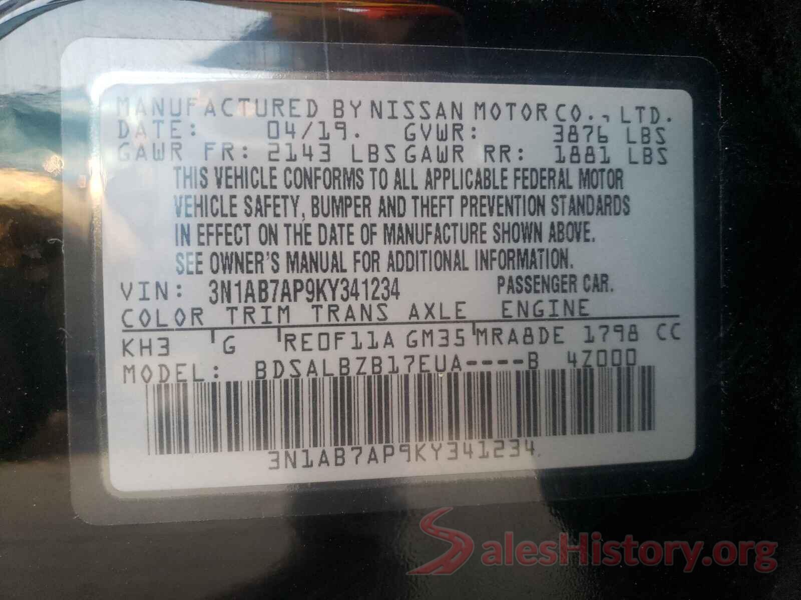 3N1AB7AP9KY341234 2019 NISSAN SENTRA