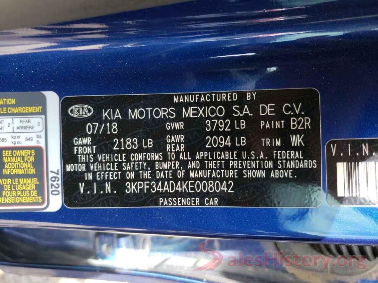 3KPF34AD4KE008042 2019 KIA FORTE