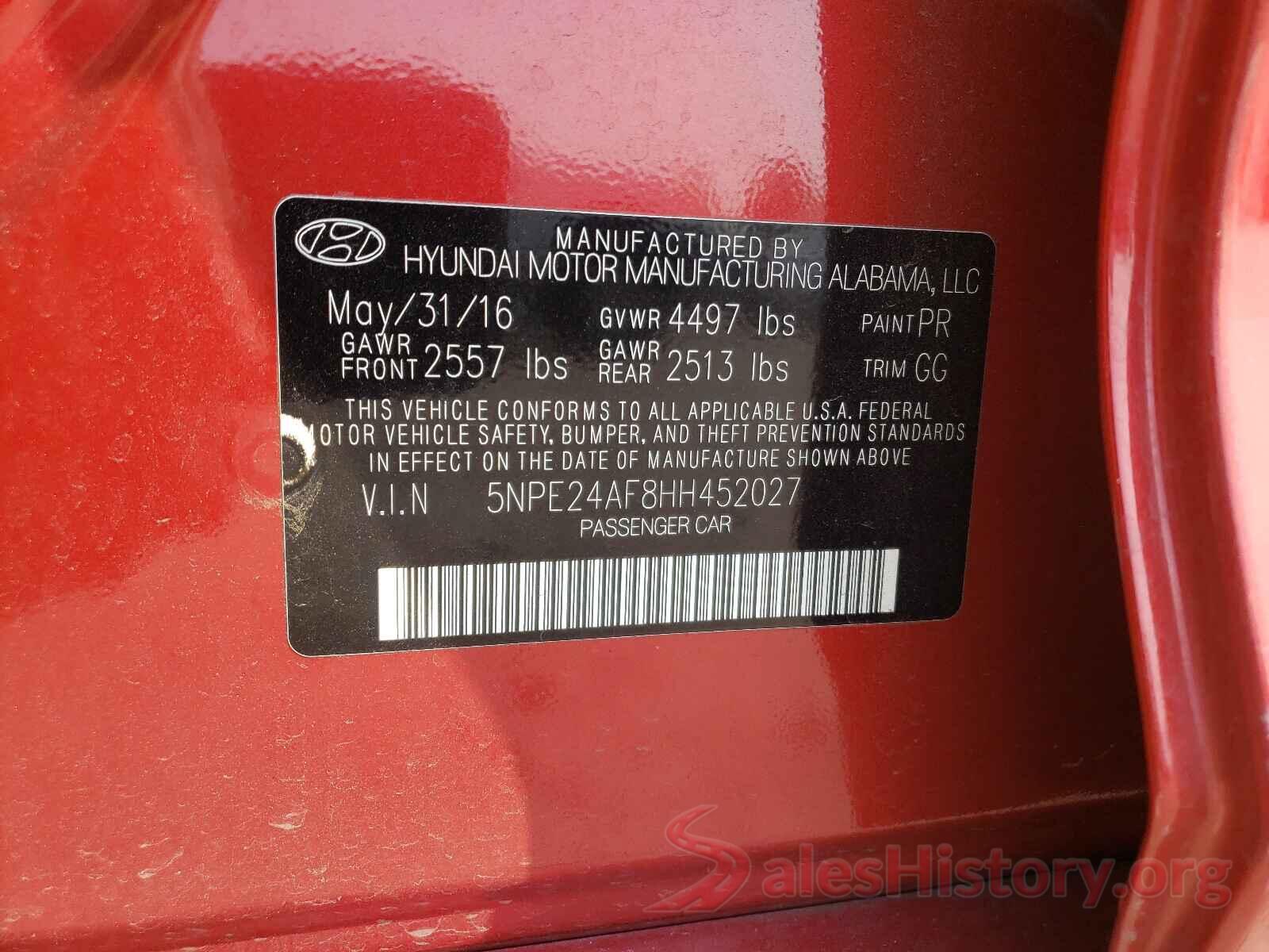 5NPE24AF8HH452027 2017 HYUNDAI SONATA