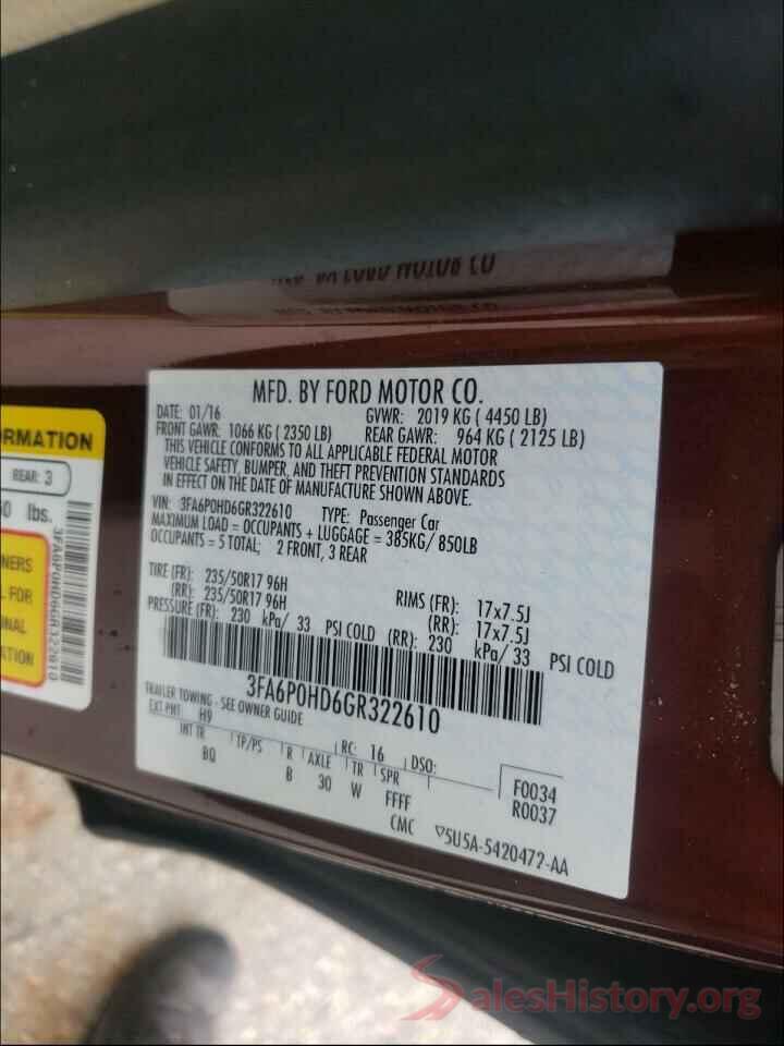 3FA6P0HD6GR322610 2016 FORD FUSION