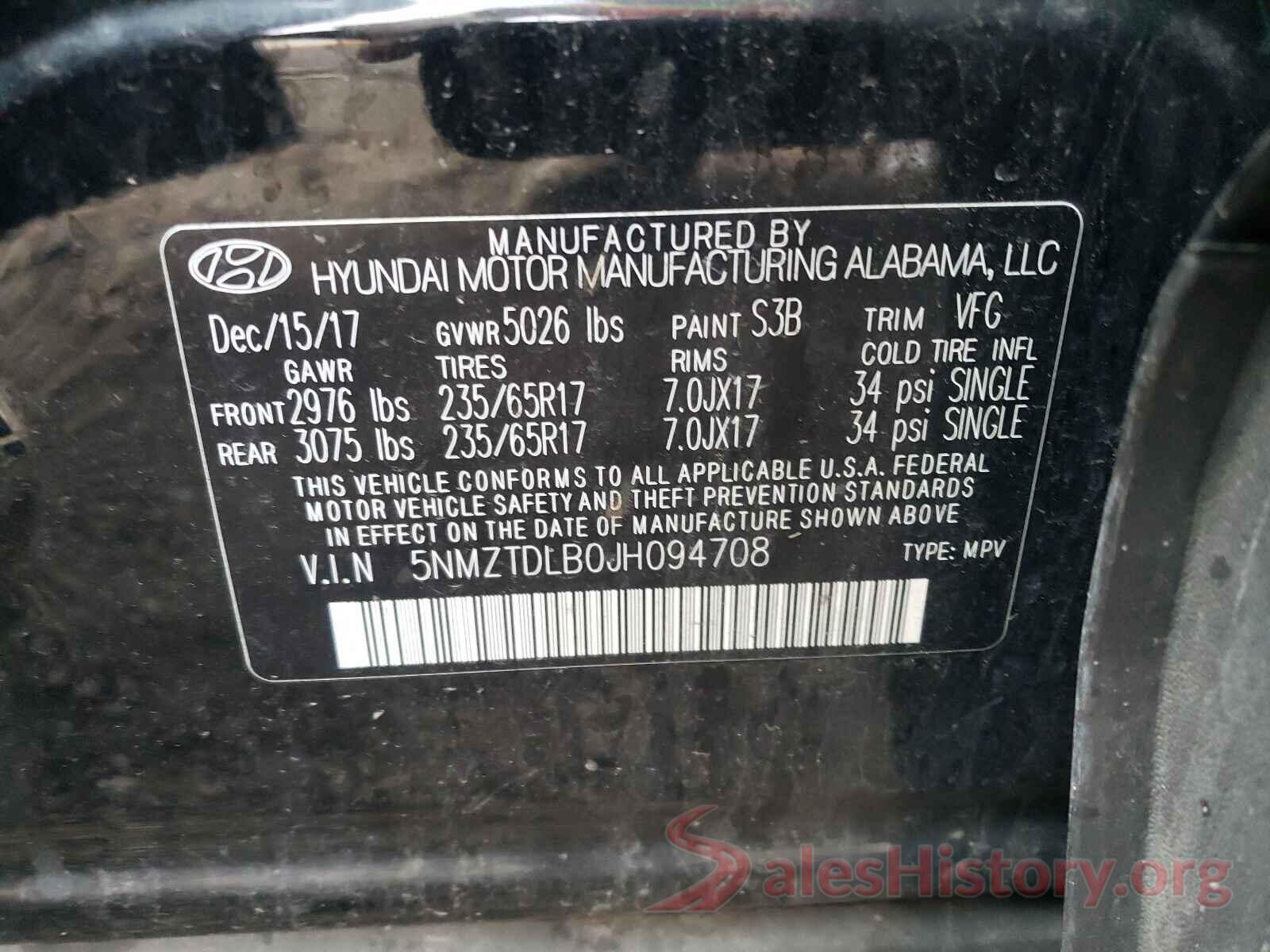 5NMZTDLB0JH094708 2018 HYUNDAI SANTA FE