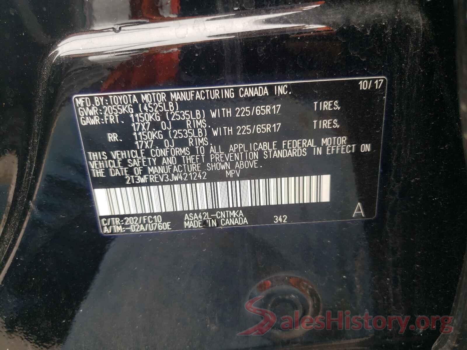 2T3WFREV3JW421242 2018 TOYOTA RAV4