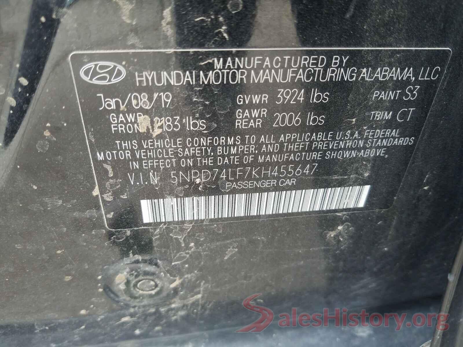 5NPD74LF7KH455647 2019 HYUNDAI ELANTRA