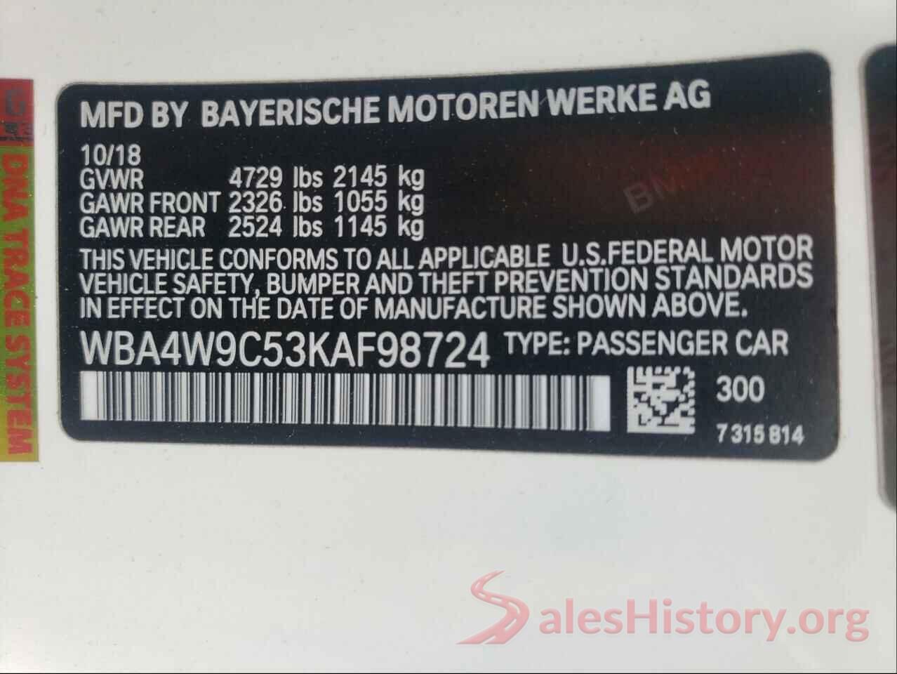 WBA4W9C53KAF98724 2019 BMW 4 SERIES