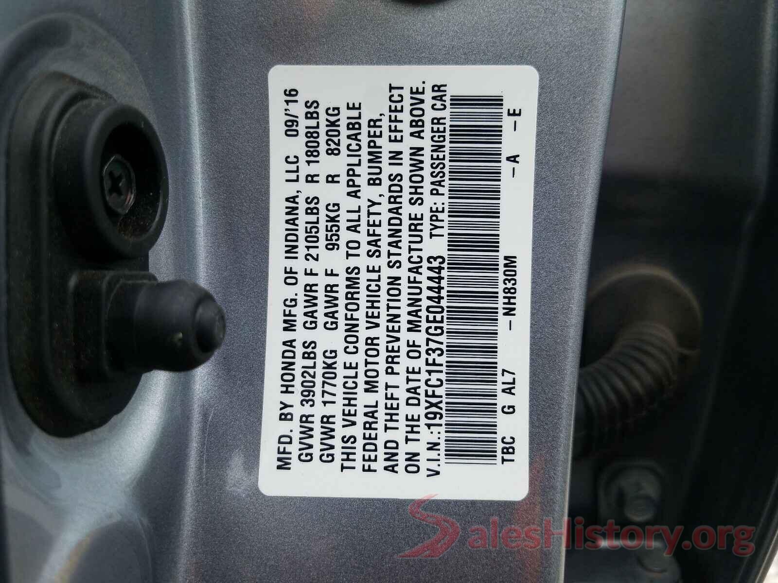 19XFC1F37GE044443 2016 HONDA CIVIC