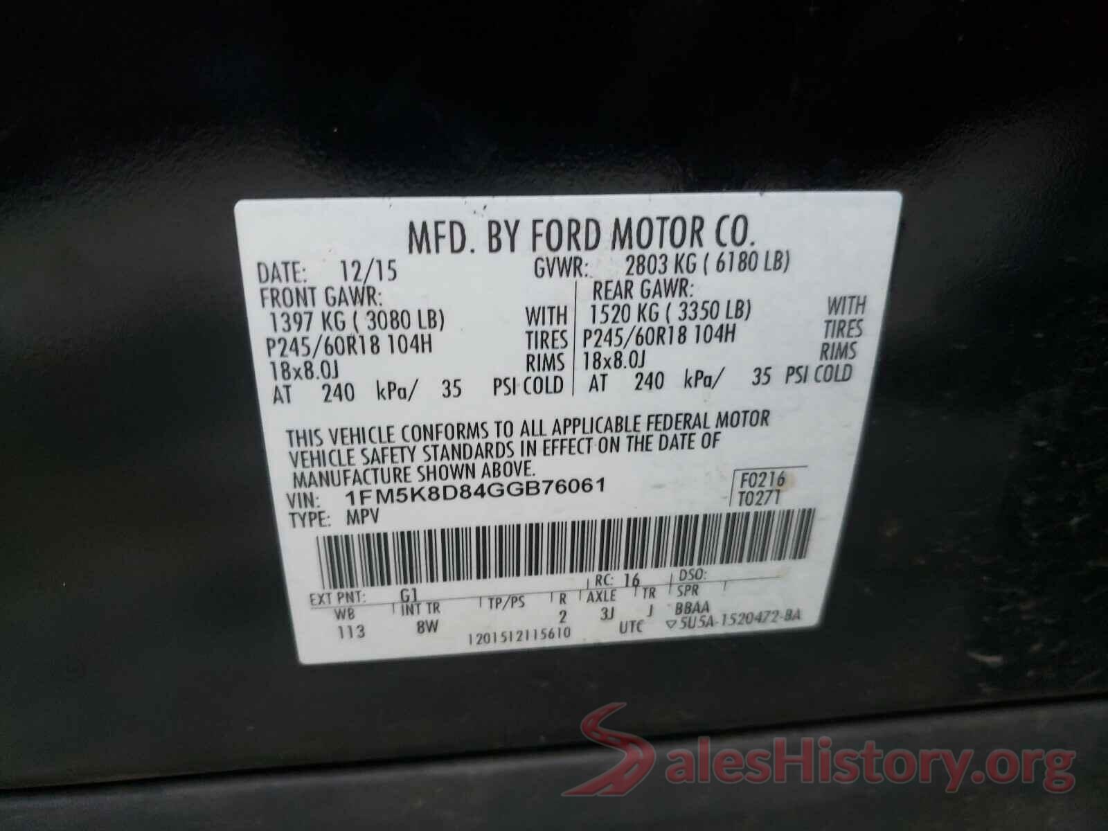 1FM5K8D84GGB76061 2016 FORD EXPLORER