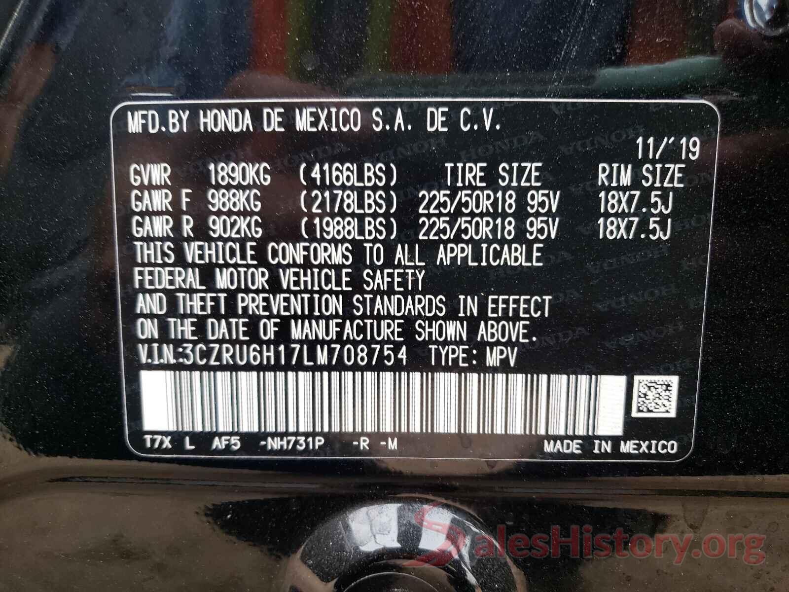 3CZRU6H17LM708754 2020 HONDA HR-V